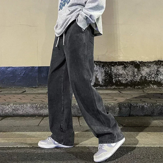 2025 Spring/Summer Korean Style Straight Leg Jeans Men's Fashion Versatile Loose Thin Pants Men's Washed Retro 