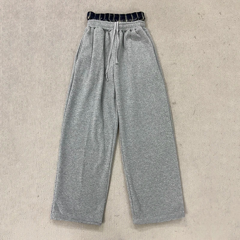 Double-Waisted Wide-Leg Comfort Joggers – Heather Grey or Black