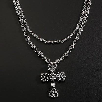 Layered Gothic Cross Necklace – Silver