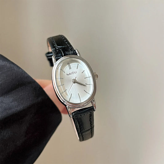 Oval Watch – Leather Strap, Fashion Casual