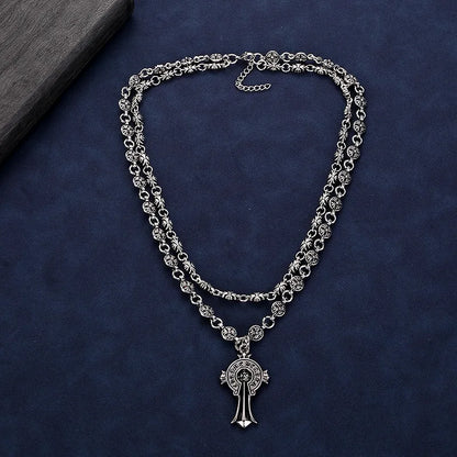 Layered Gothic Cross Necklace – Silver