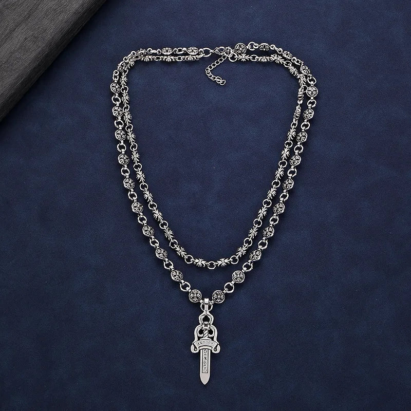 Layered Gothic Cross Necklace – Silver