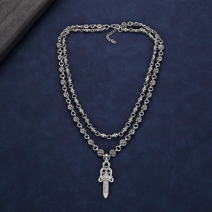 Layered Gothic Cross Necklace – Silver