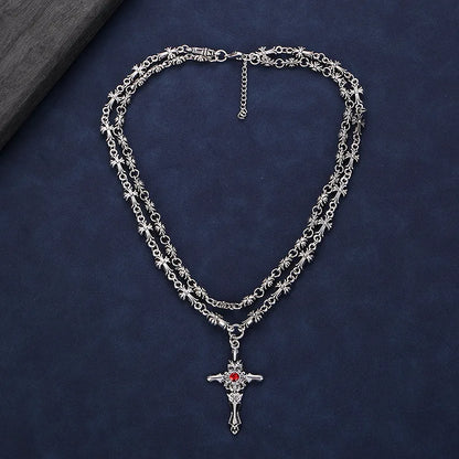 Layered Gothic Cross Necklace – Silver