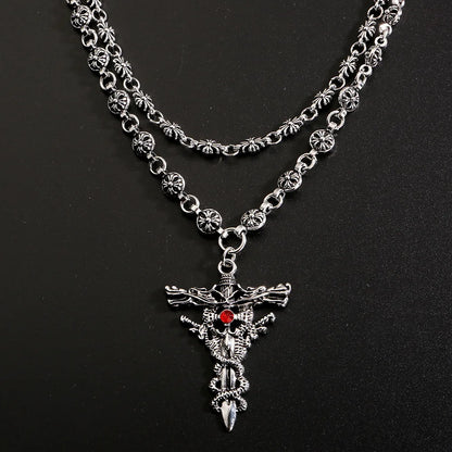 Layered Gothic Cross Necklace – Silver