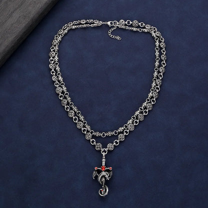 Layered Gothic Cross Necklace – Silver