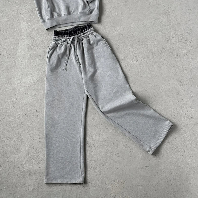 Double-Waisted Wide-Leg Comfort Joggers – Heather Grey or Black