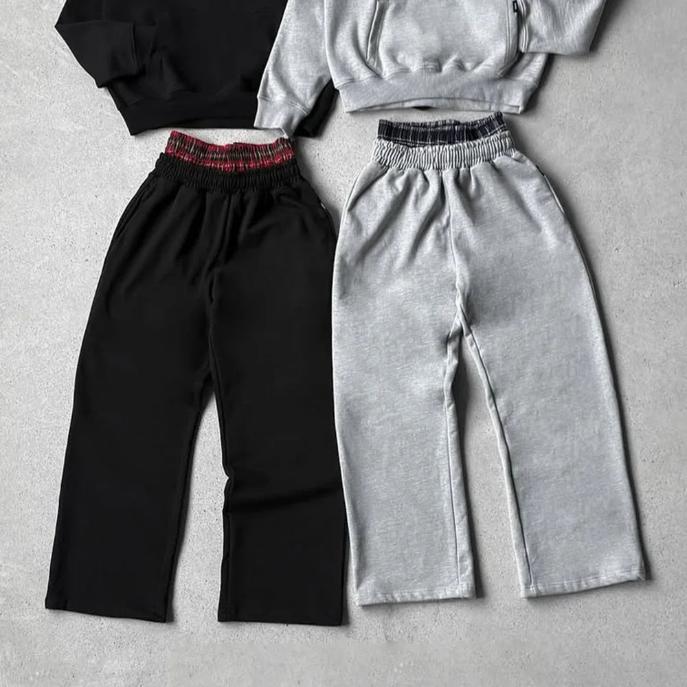 Double-Waisted Wide-Leg Comfort Joggers – Heather Grey or Black