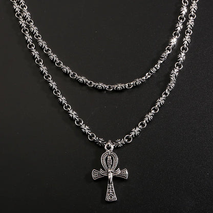 Layered Gothic Cross Necklace – Silver