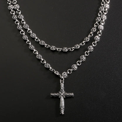 Layered Gothic Cross Necklace – Silver
