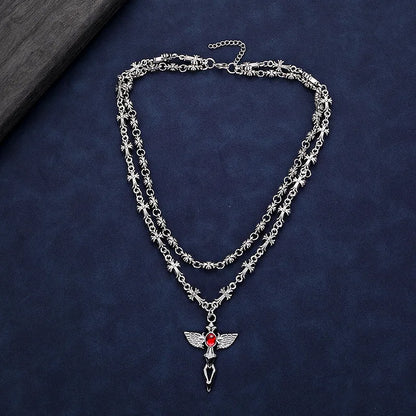 Layered Gothic Cross Necklace – Silver