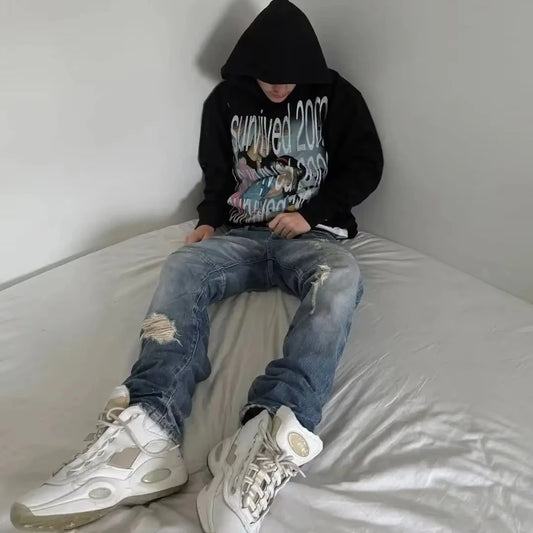 2025 American Retro Design Harajuku Y2K Casual Loose Hoodie Men New Street Hip-hop Fashion Punk Oversized Sweatshirt Women